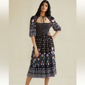 Anthropologie Dasha Smocked Midi Dress - L